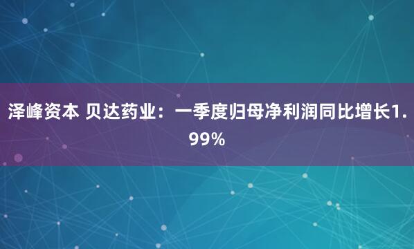 泽峰资本 贝达药业：一季度归母净利润同比增长1.99%
